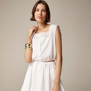 J. Crew White Lace Trim crop top with drawstring waist